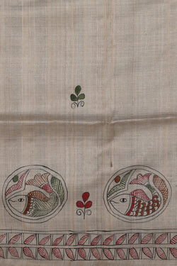 Collection of Tussar-Silk Madhubani Painted Saree in a gallery layout