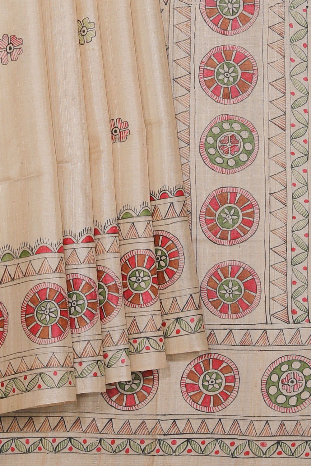 Collection of Tussar-Silk Madhubani Painted Saree in a gallery layout