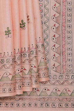 Collection of Tussar-Silk Madhubani Painted Saree in a gallery layout