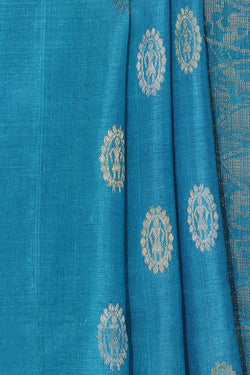 Image of Tussar Silk Blue Saree