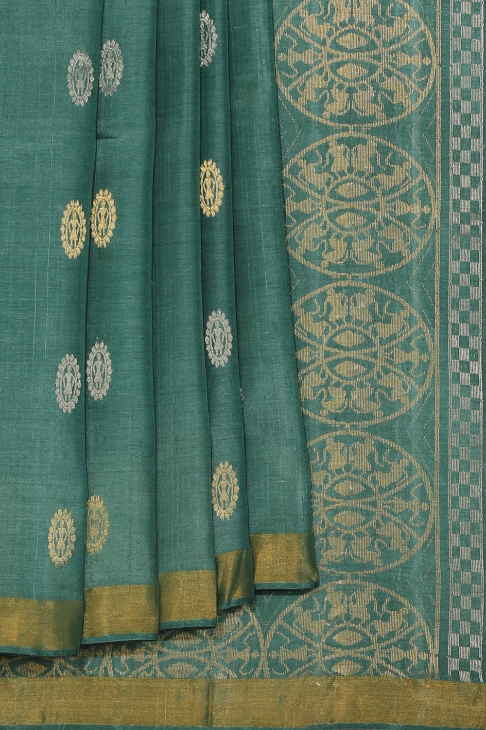 Collection of Tussar Silk Teal-Green Saree in a gallery layout