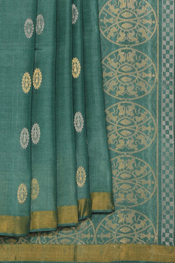 Collection of Tussar Silk Teal-Green Saree in a gallery layout