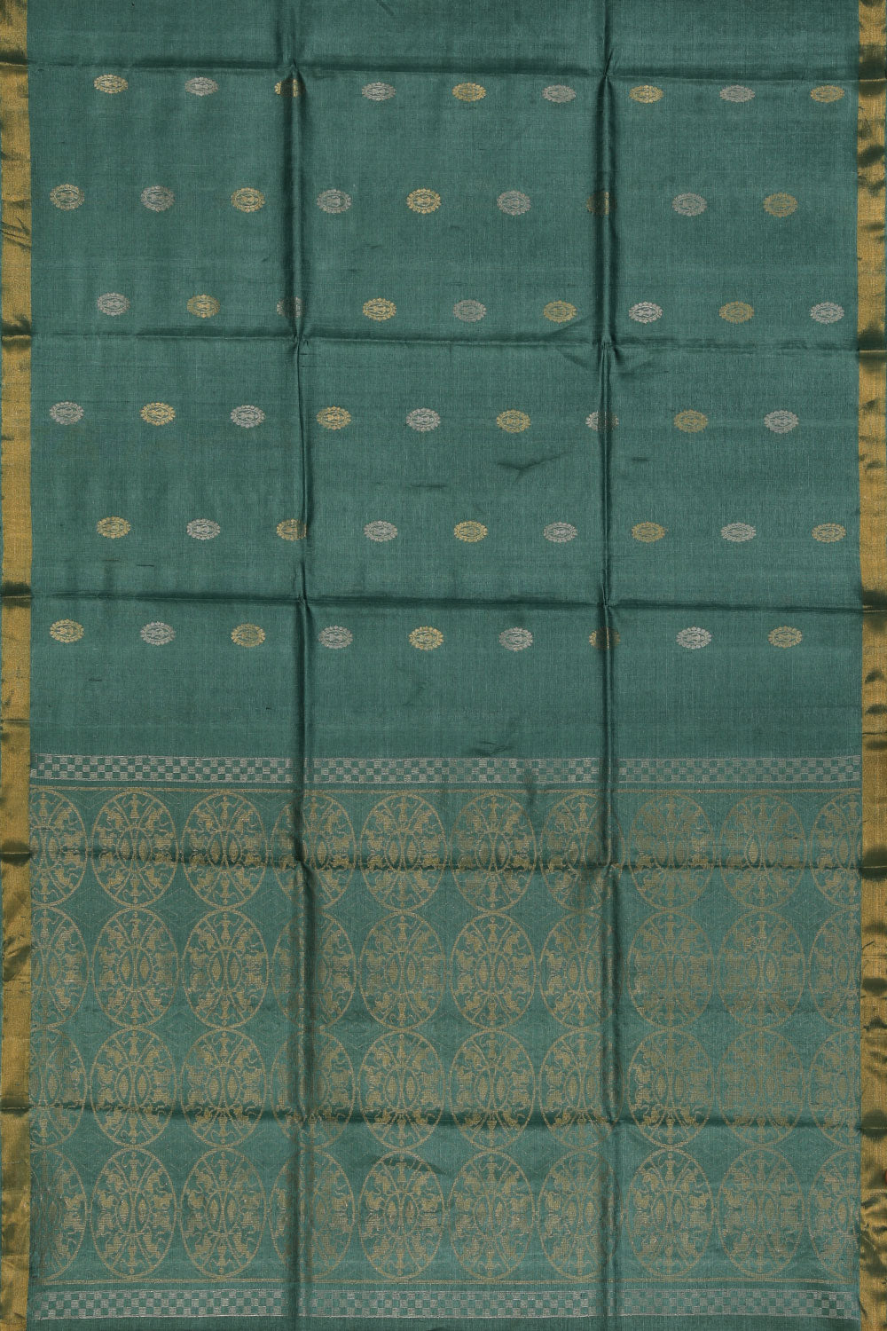 Image of Tussar Silk Teal-Green Saree