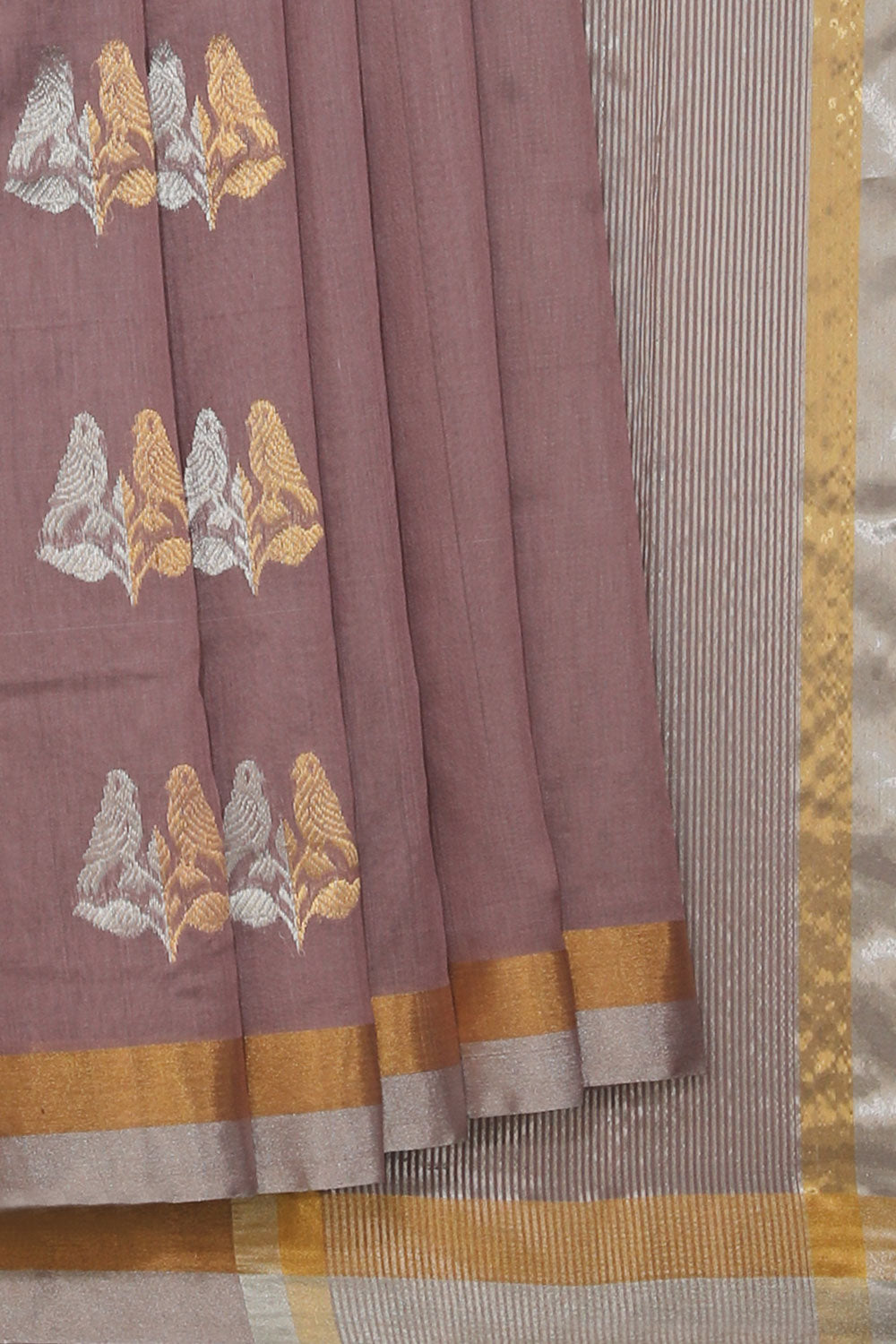 Collection of Chanderi Cotton Silk Ash Purple Saree in a gallery layout