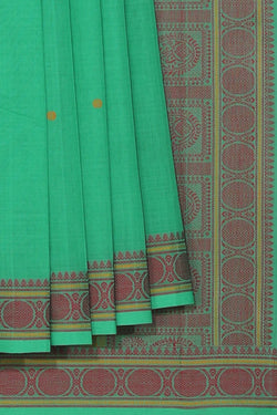 Image of The Traditional Kanchi Cotton Green Saree