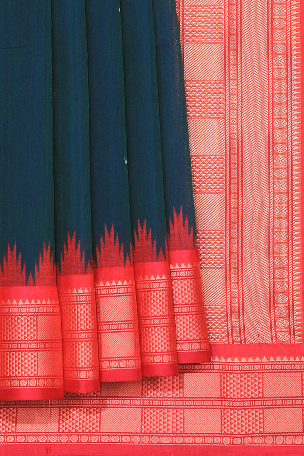 Kanchi Cotton Teal Green Saree