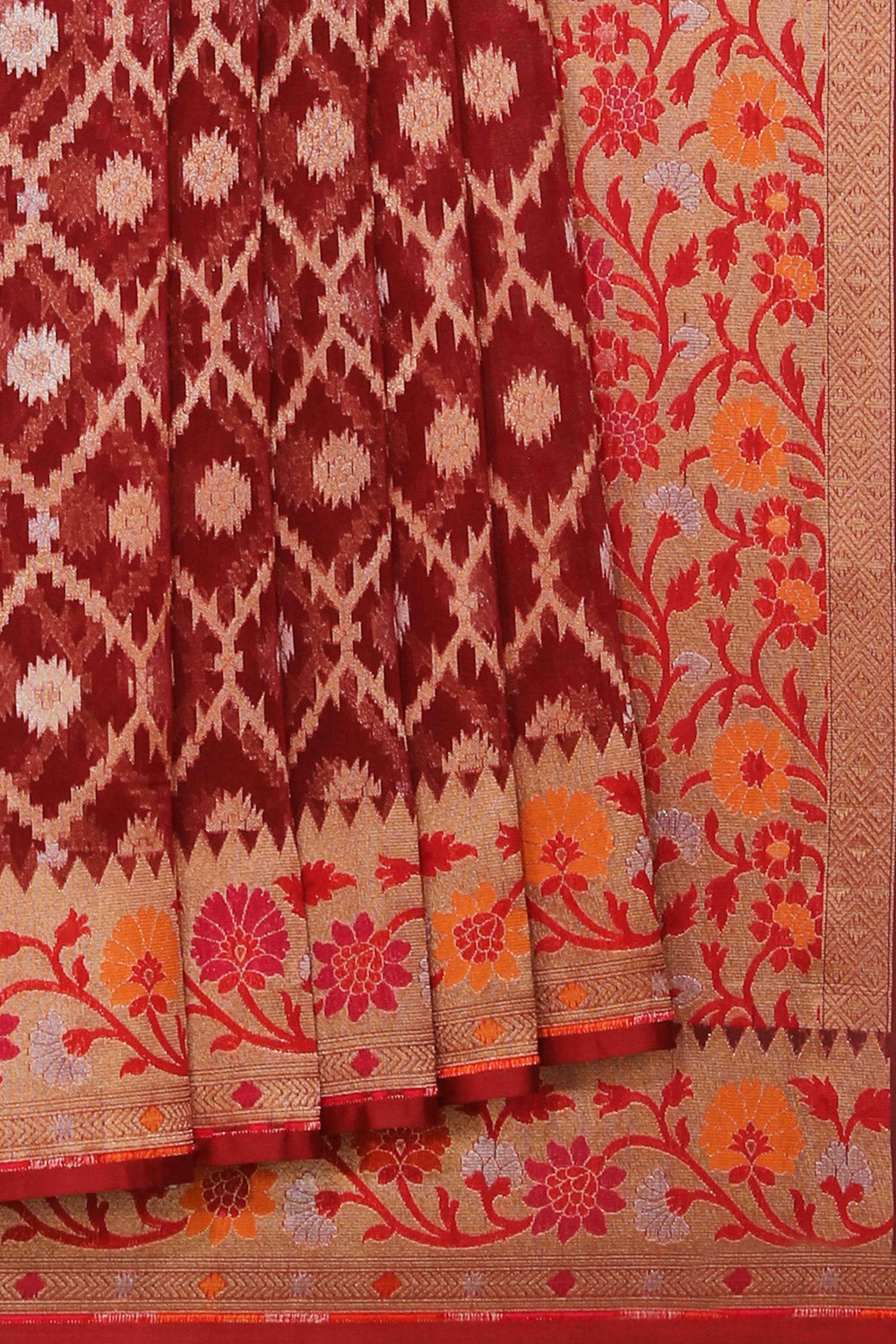 Image of Kora Silk Maroon Saree