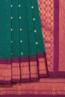 Collection of Gadwal Cotton Silk Teal Green Saree in a gallery layout