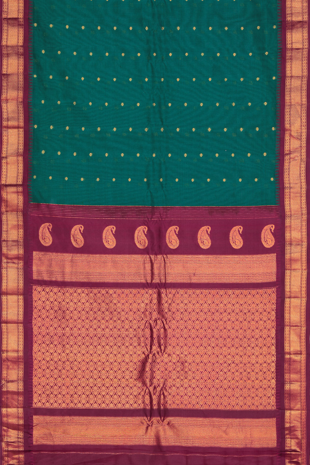 Image of Gadwal Cotton Silk Teal Green Saree