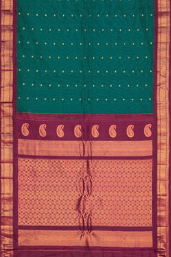 Collection of Gadwal Cotton Silk Teal Green Saree in a gallery layout