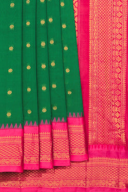 Collection of Gadwal Cotton Silk Green Saree in a gallery layout