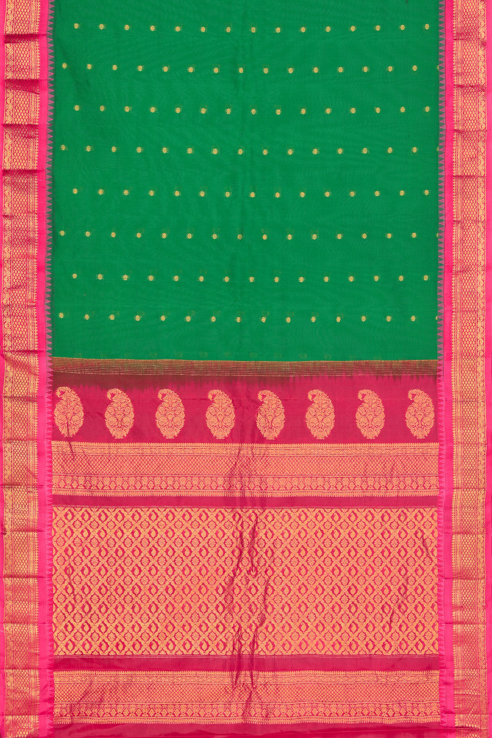 Collection of Gadwal Cotton Silk Green Saree in a gallery layout