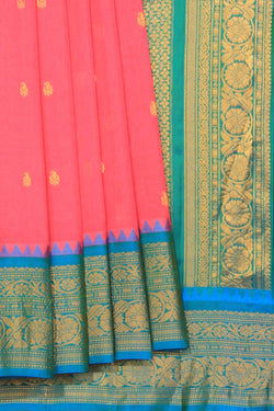 Collection of Gadwal Cotton Silk Pink Saree in a gallery layout