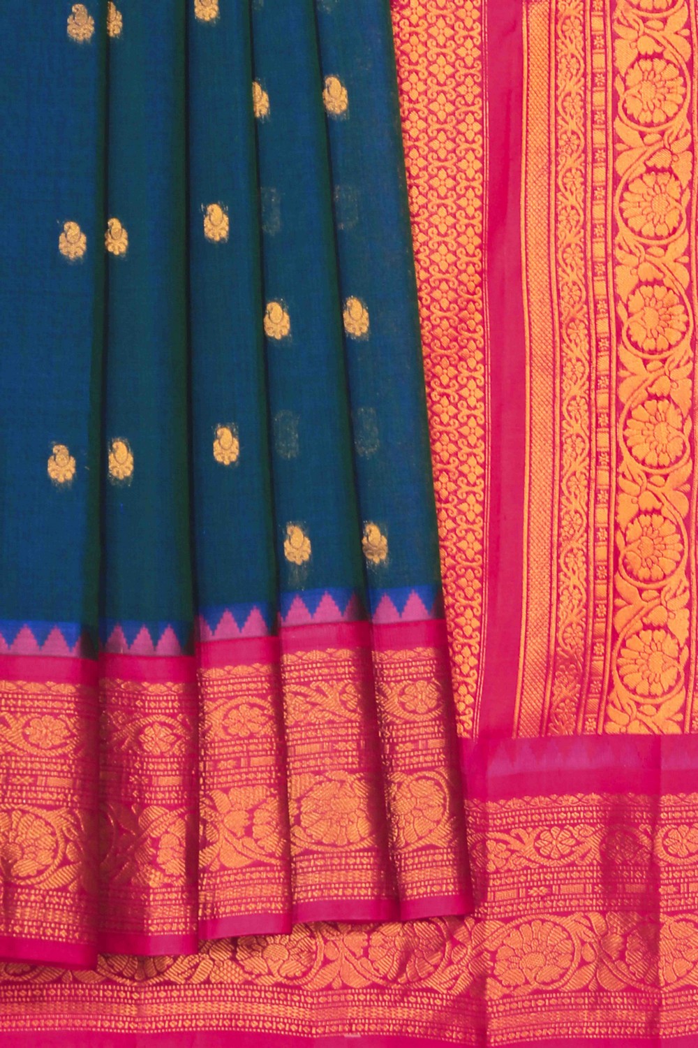 Collection of Gadwal Cotton Silk Peacock Blue Saree in a gallery layout