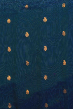 Collection of Gadwal Cotton Silk Peacock Blue Saree in a gallery layout