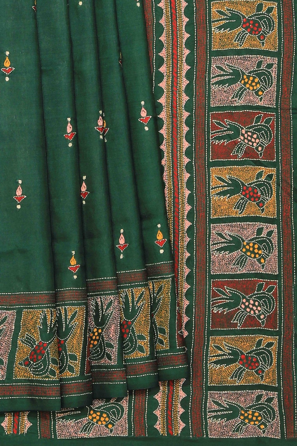 Collection of Kantha Stitch Embroidery Green Saree in a gallery layout