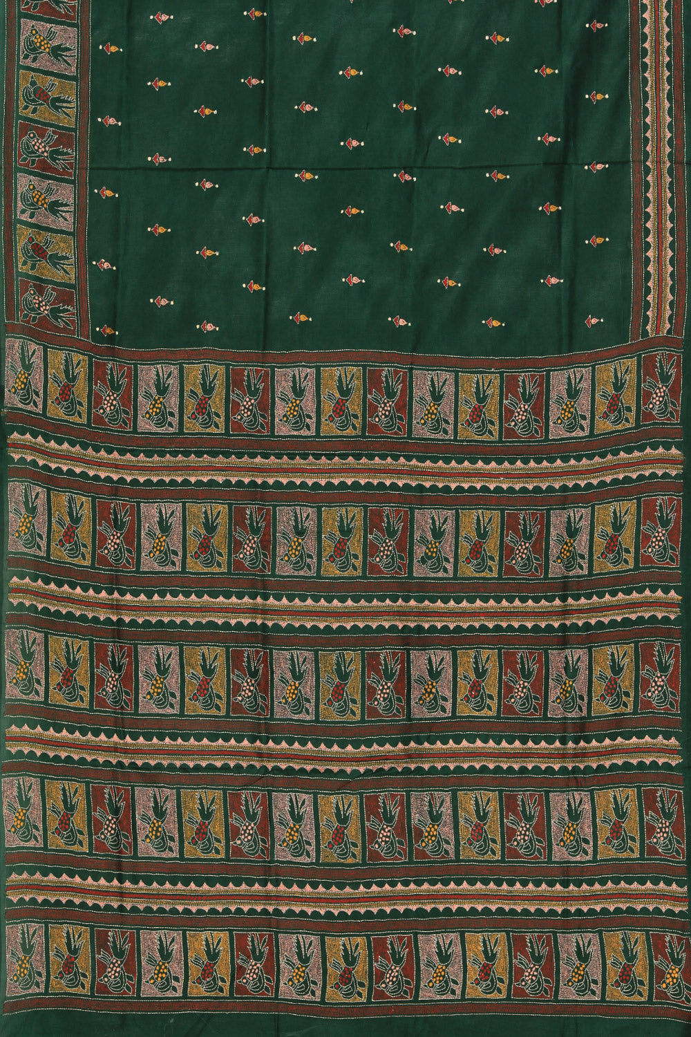 Collection of Kantha Stitch Embroidery Green Saree in a gallery layout