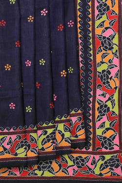 Collection of Kantha Stitch Embroidered Navy Blue Saree in a gallery layout