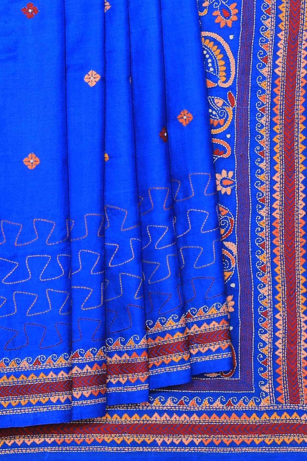 Collection of Kantha Stitch Embroidery Royal Blue Saree in a gallery layout