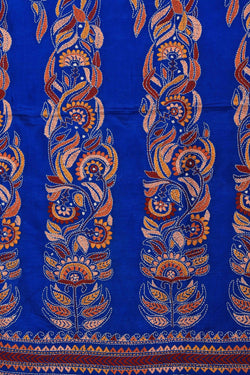 Collection of Kantha Stitch Embroidery Royal Blue Saree in a gallery layout