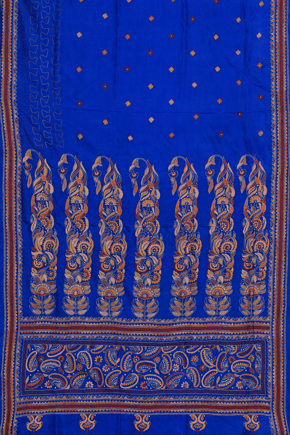 Image of Kantha Stitch Embroidery Royal Blue Saree