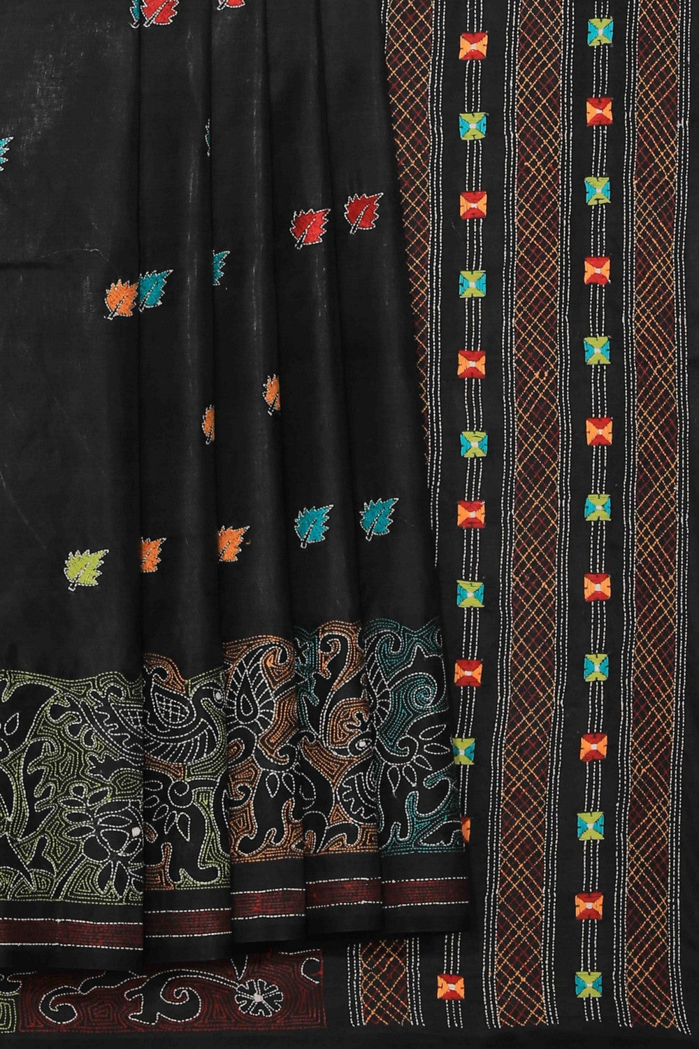 Collection of Kantha Stitch Embroidery Black Saree in a gallery layout