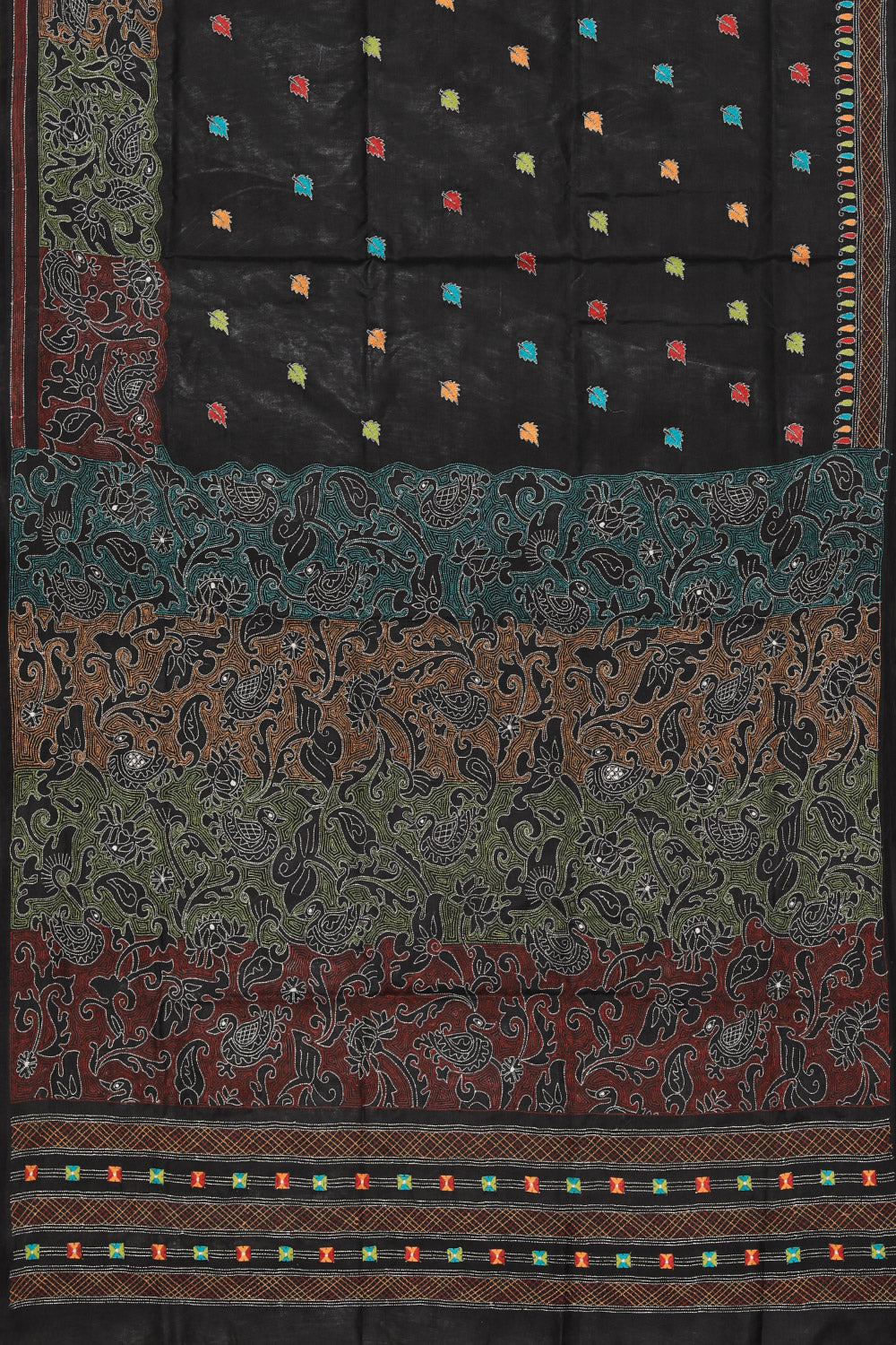 Collection of Kantha Stitch Embroidery Black Saree in a gallery layout