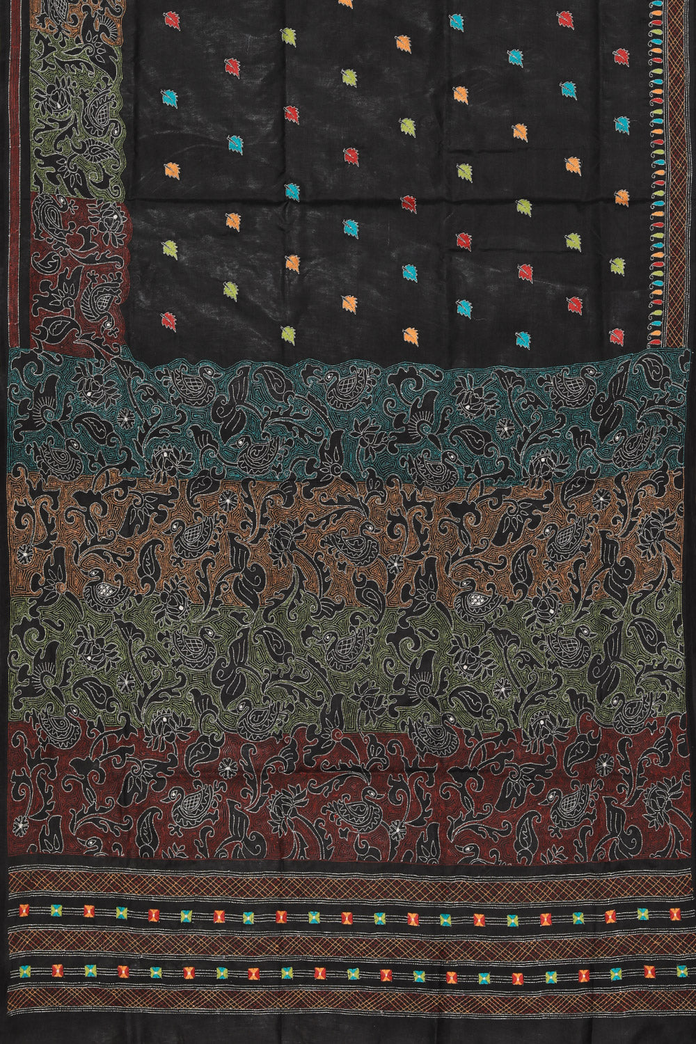 Image of Kantha Stitch Embroidery Black Saree