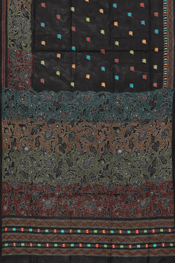 Collection of Kantha Stitch Embroidery Black Saree in a gallery layout