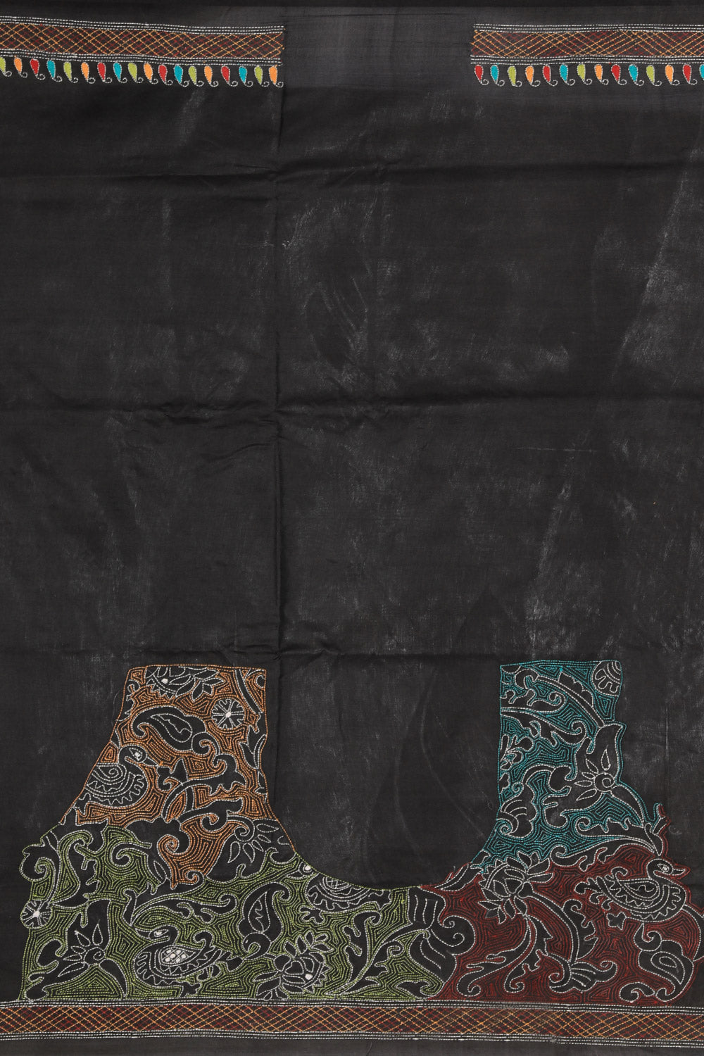 Image of Kantha Stitch Embroidery Black Saree