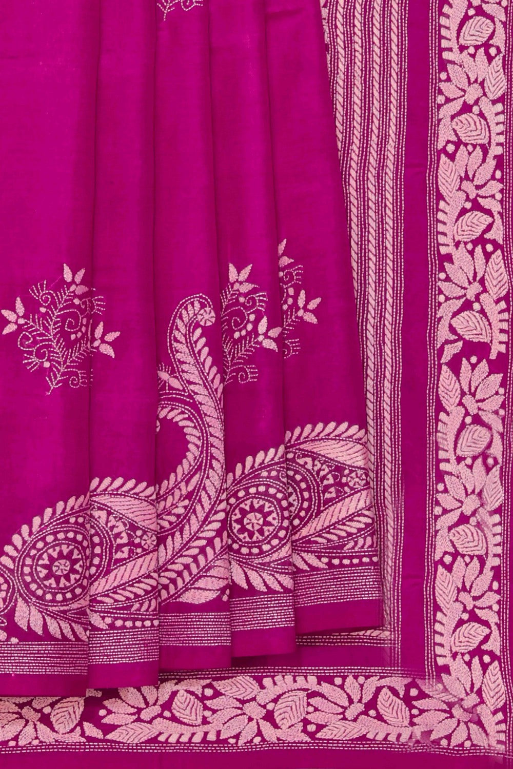 Collection of Kantha Stitch Embroidery Pink Saree in a gallery layout