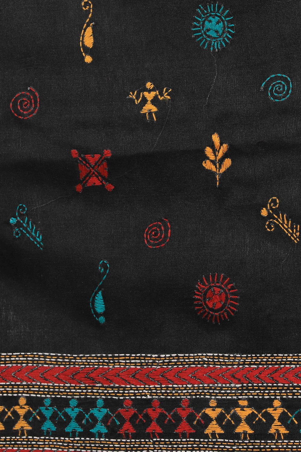 Image of Kantha Stitch Embroidery Black Saree