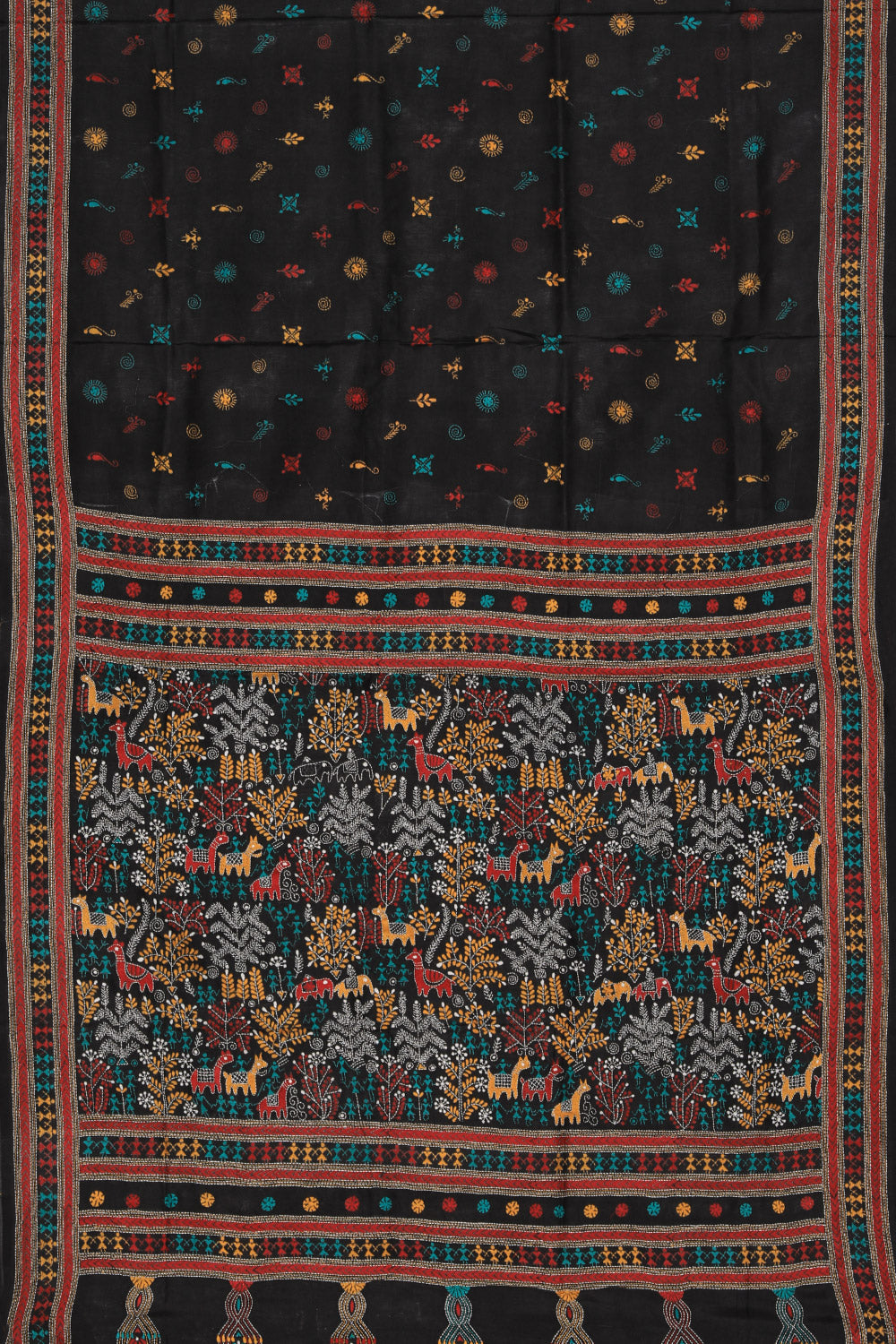 Collection of Kantha Stitch Embroidery Black Saree in a gallery layout