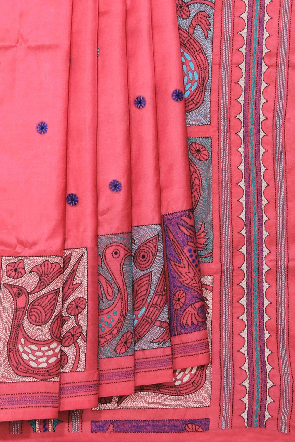 Collection of Kantha Stitch Embroidery Pink Saree in a gallery layout