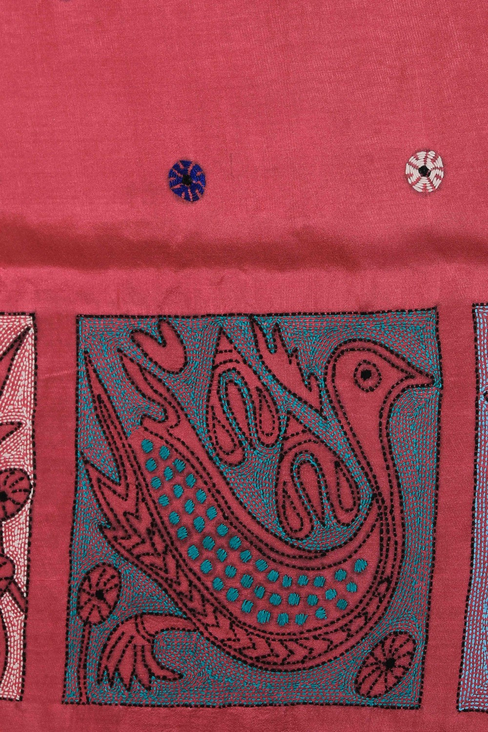 Collection of Kantha Stitch Embroidery Pink Saree in a gallery layout