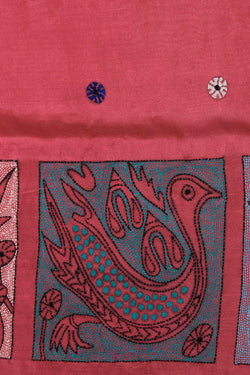 Collection of Kantha Stitch Embroidery Pink Saree in a gallery layout