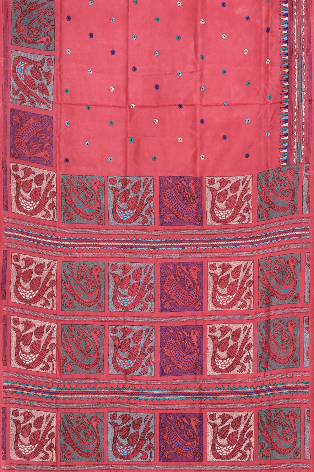 Collection of Kantha Stitch Embroidery Pink Saree in a gallery layout