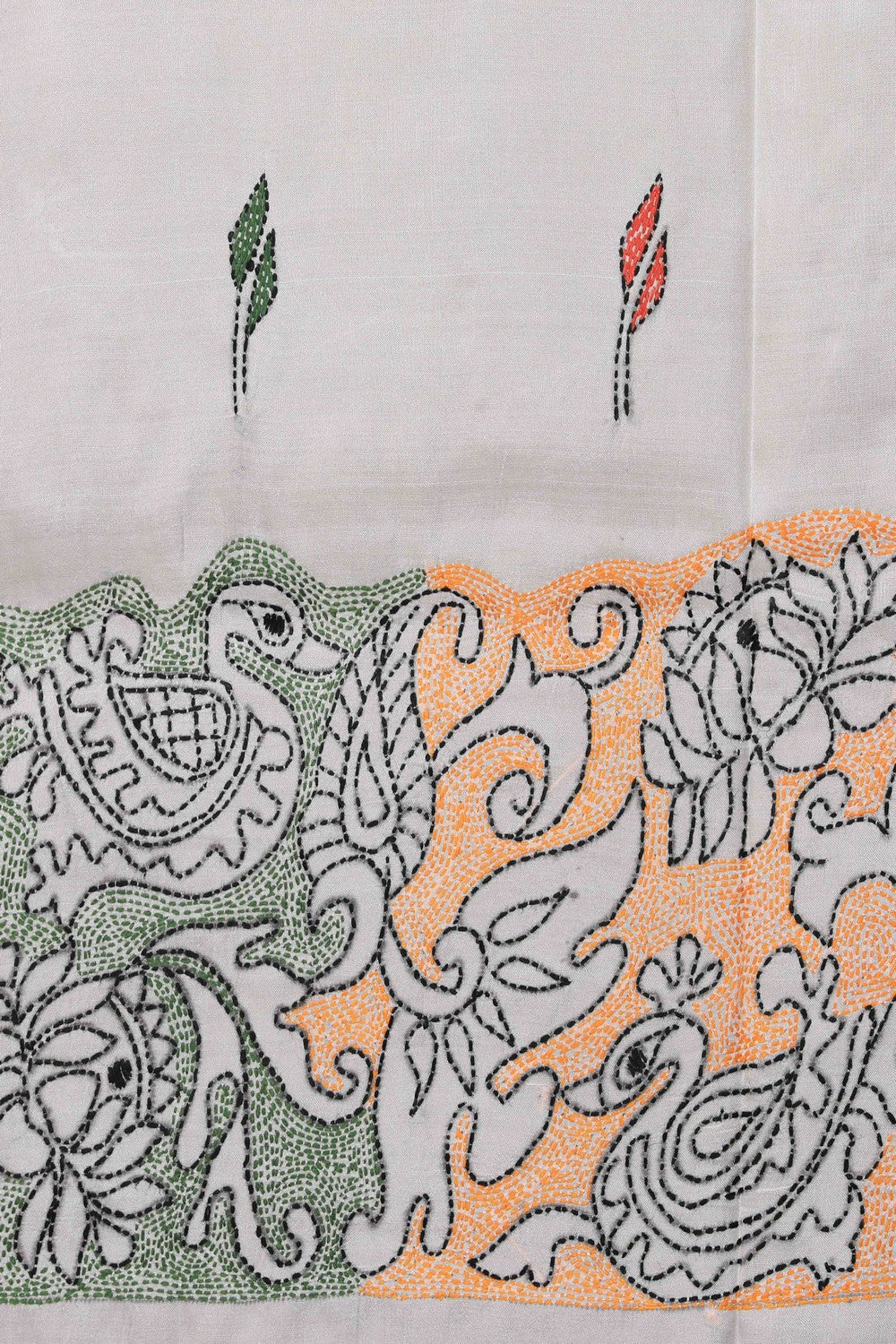 Collection of Kantha Stitch Embroidery Off-White Saree in a gallery layout