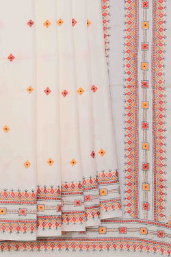 Collection of Kantha Stitch Embroidery Off-White Saree in a gallery layout