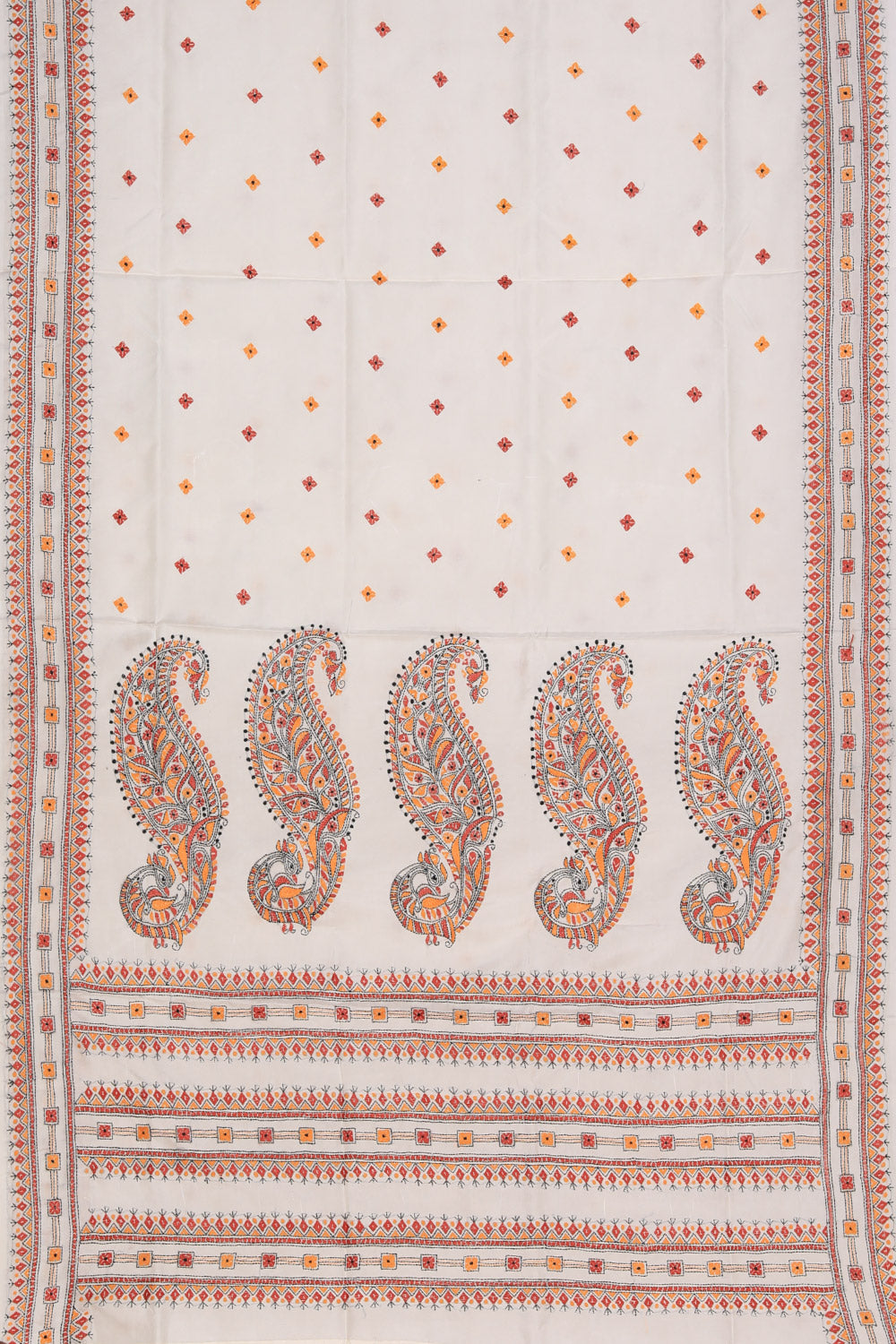 Collection of Kantha Stitch Embroidery Off-White Saree in a gallery layout