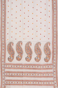 Collection of Kantha Stitch Embroidery Off-White Saree in a gallery layout