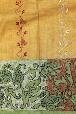 Collection of Kantha Stitch Embroidery Yellow Saree in a gallery layout