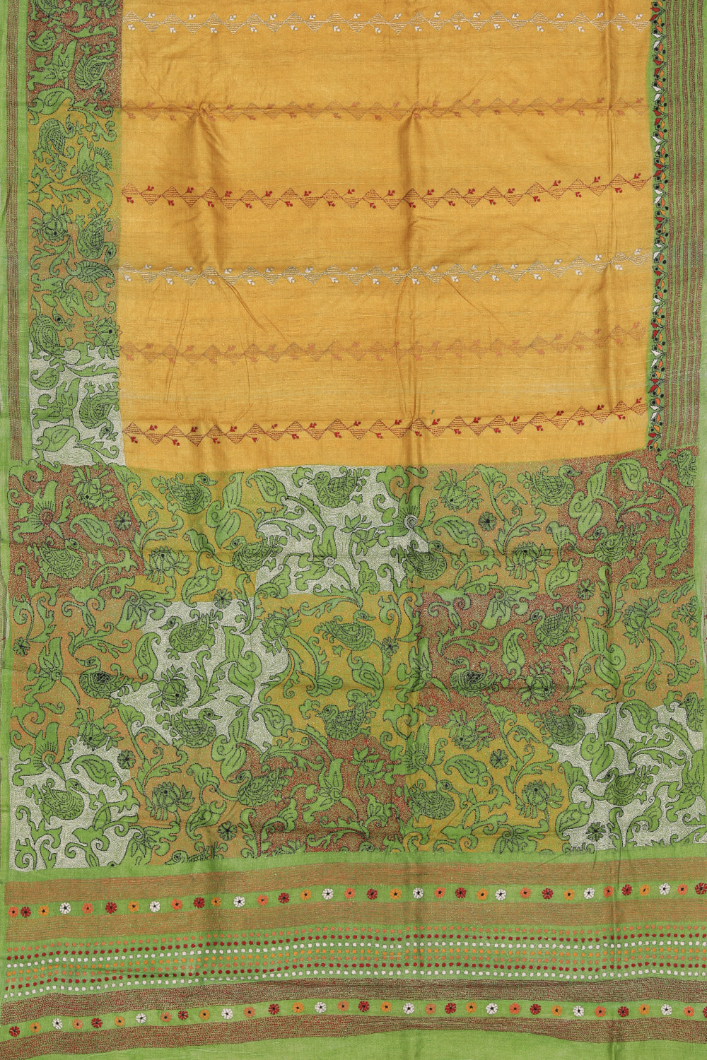 Collection of Kantha Stitch Embroidery Yellow Saree in a gallery layout