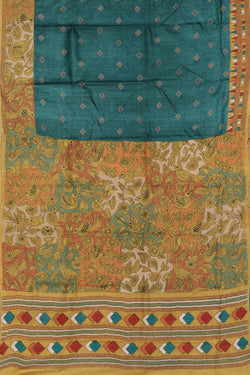 Collection of Kantha Stitch Embroidery Teal Green Saree in a gallery layout