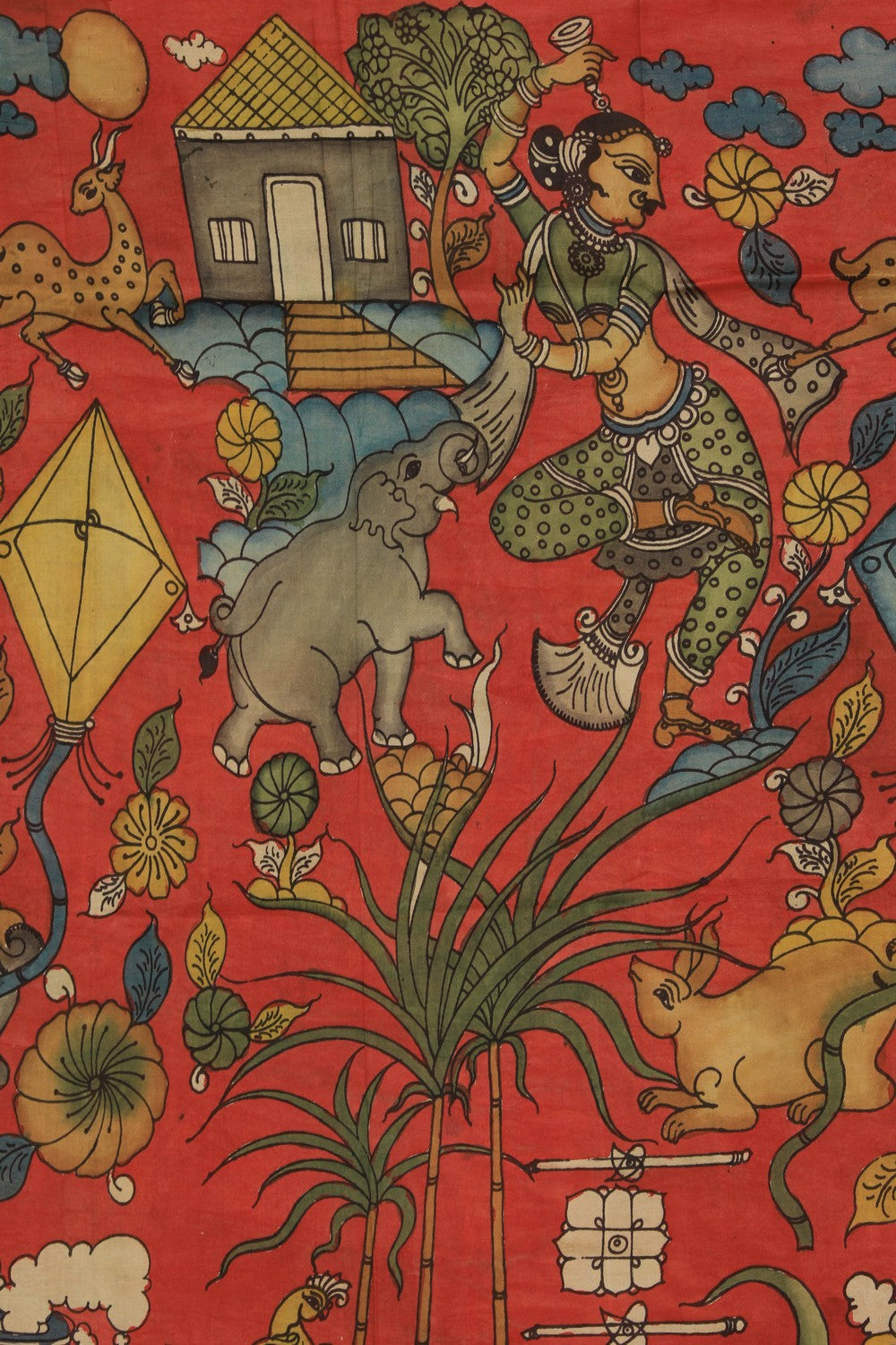 Image of Mangalgiri Kalamkari Hand-Painted Pink Saree