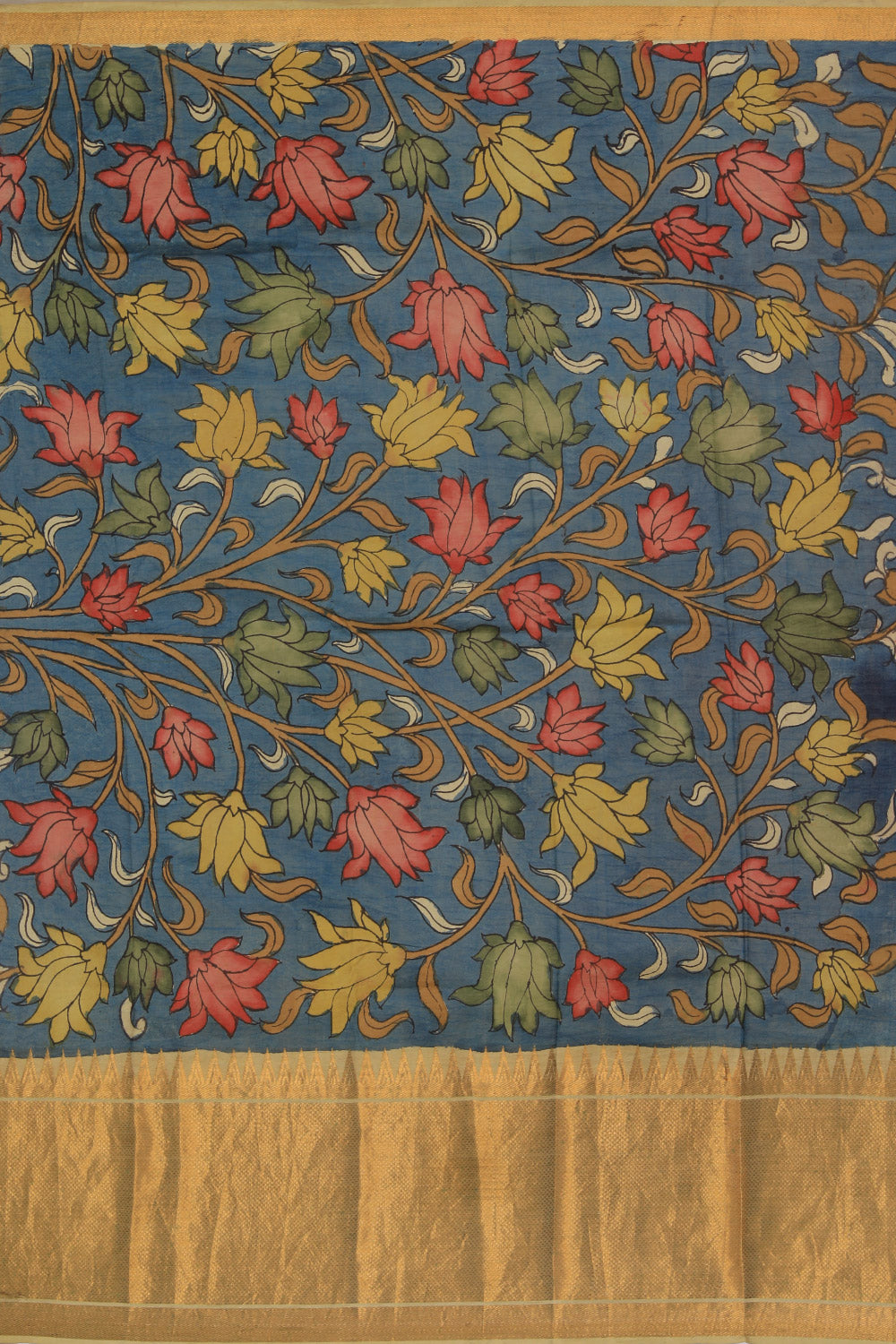 Image of Mangalgiri Kalamkari Hand-Painted Pink Saree