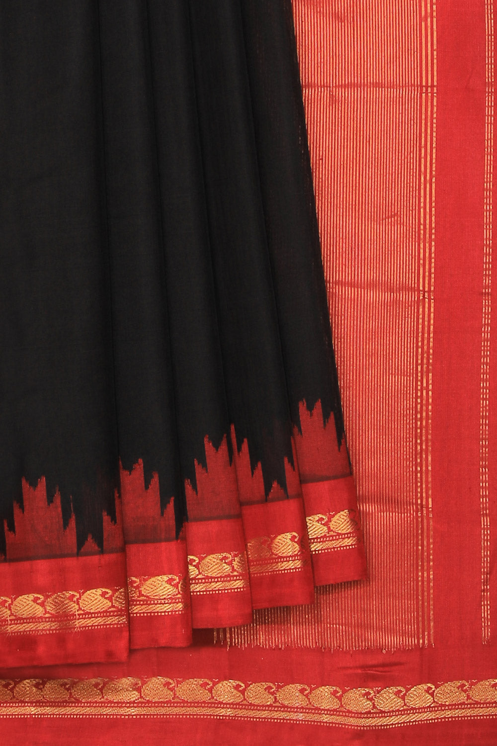 Collection of Gadwal Cotton Silk Black Saree in a gallery layout