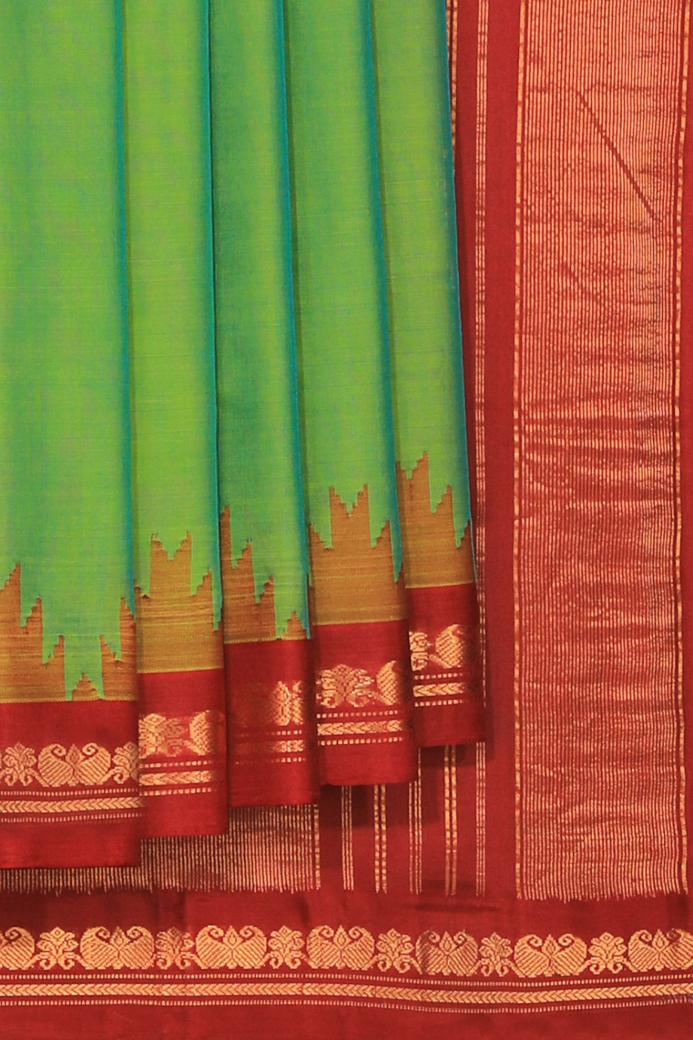 Collection of Gadwal Cotton Silk Mint Green Saree in a gallery layout