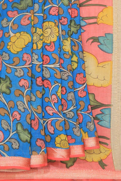 Collection of Kalamkari Hand-Painted Blue Saree in a gallery layout