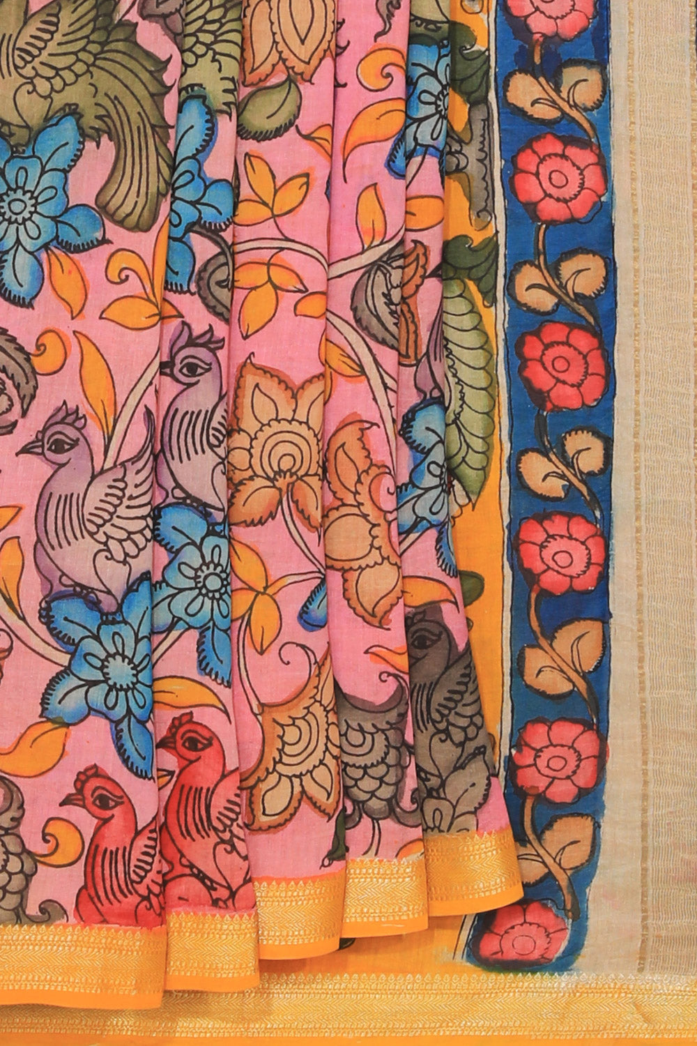 Collection of Kalamkari Hand-Painted Pink Saree in a gallery layout